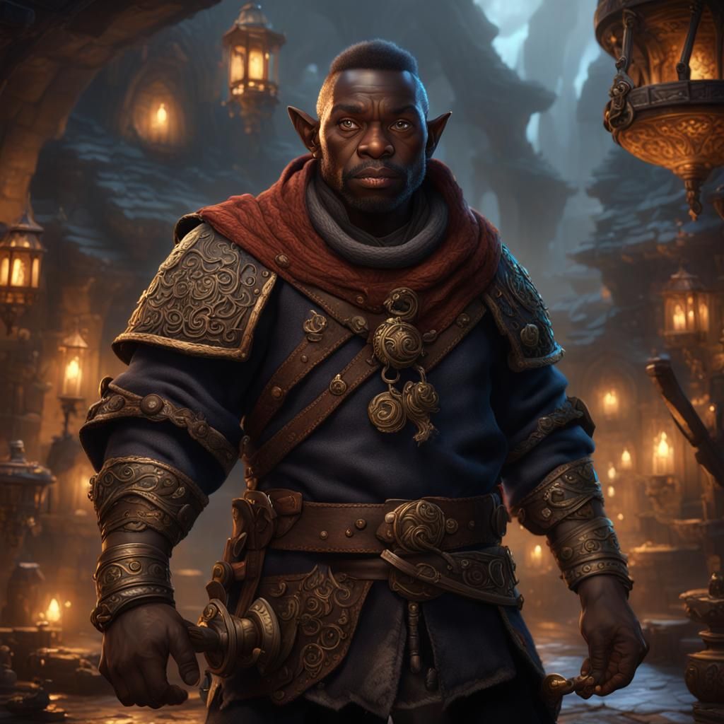 Dark Fantasy Halfling Merchant in Rich, Vivid Colors