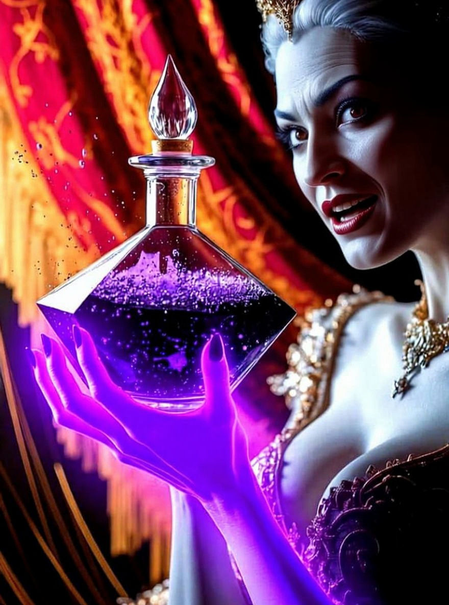 Evil Queen Holds Mesmerizing Potion in Digital Art