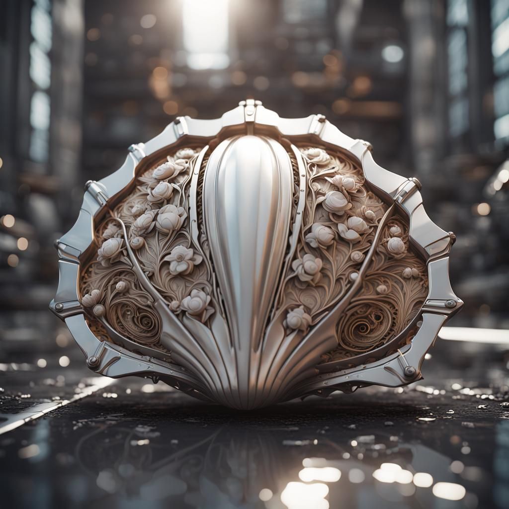 Detailed Floral Shell with Intricate Mech Details