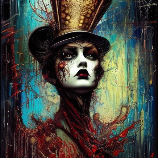 Gothic Magician in Dark Vivid Landscape Illustration