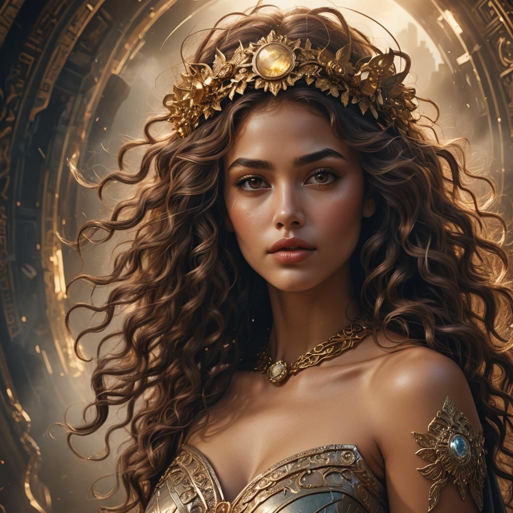 Haloed Woman with Flowing Hair: Digital Matte Painting