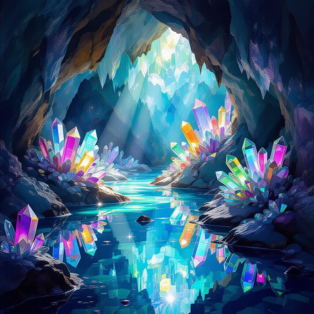 Shimmering Gemstone Cave in Kaleidoscope Fantasy Style