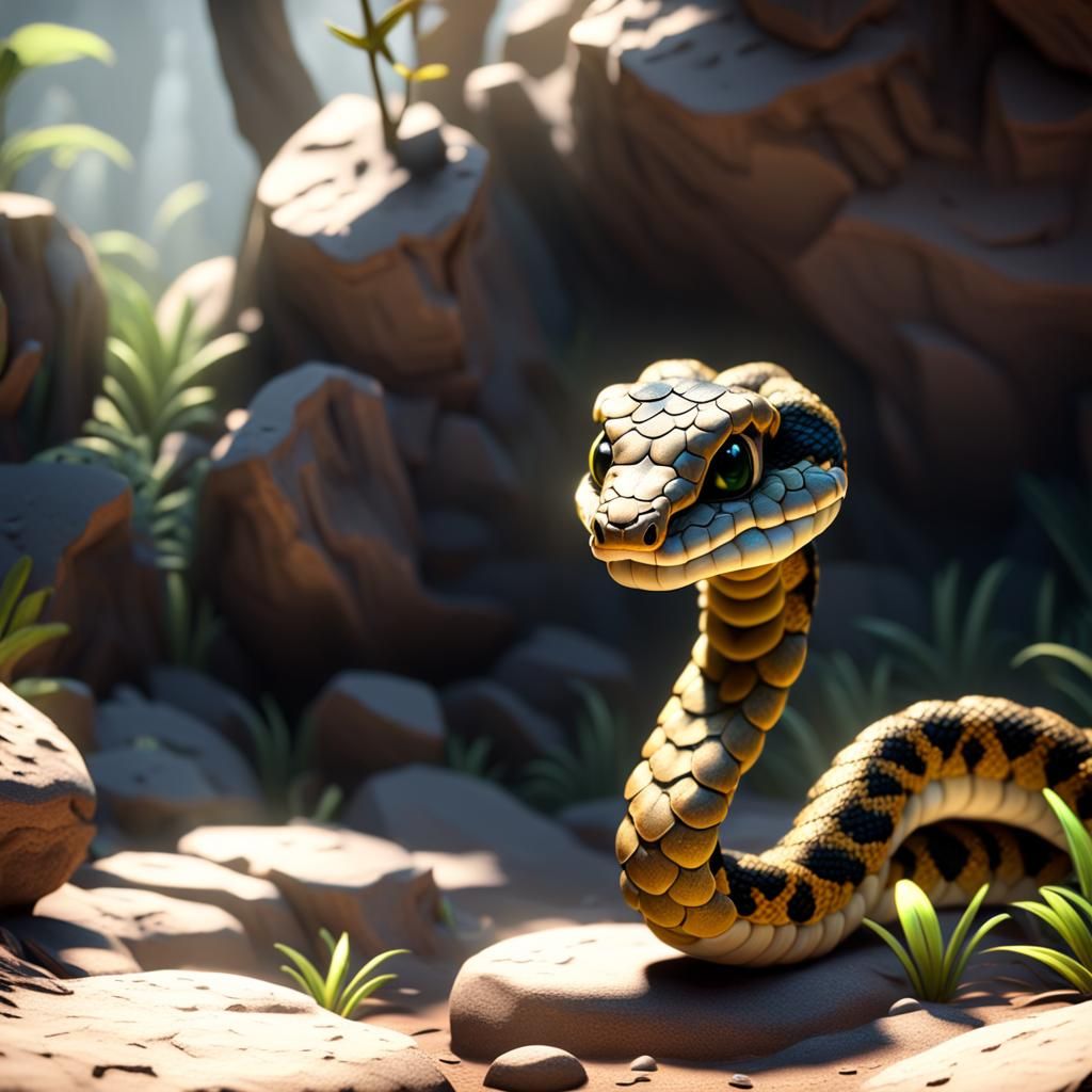 Cute Baby Rattlesnake in 3D Game Style