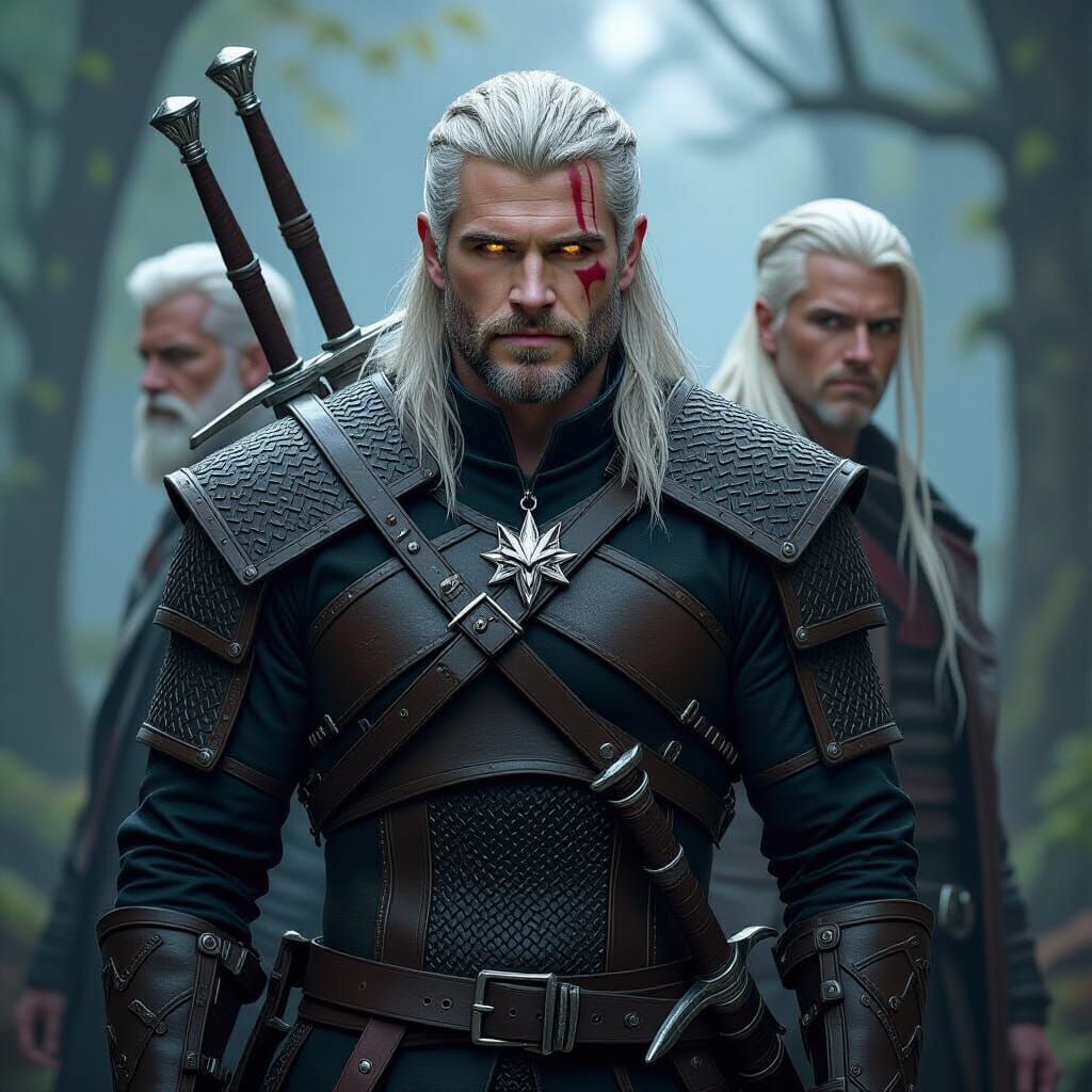 Geralt of Rivia: Witcher with Vesemir and Ciri