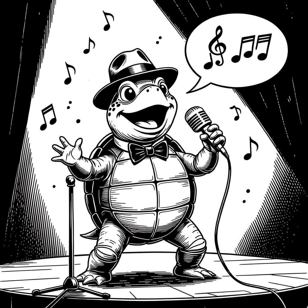 Singing Turtle Performing in 1950s Comic Style