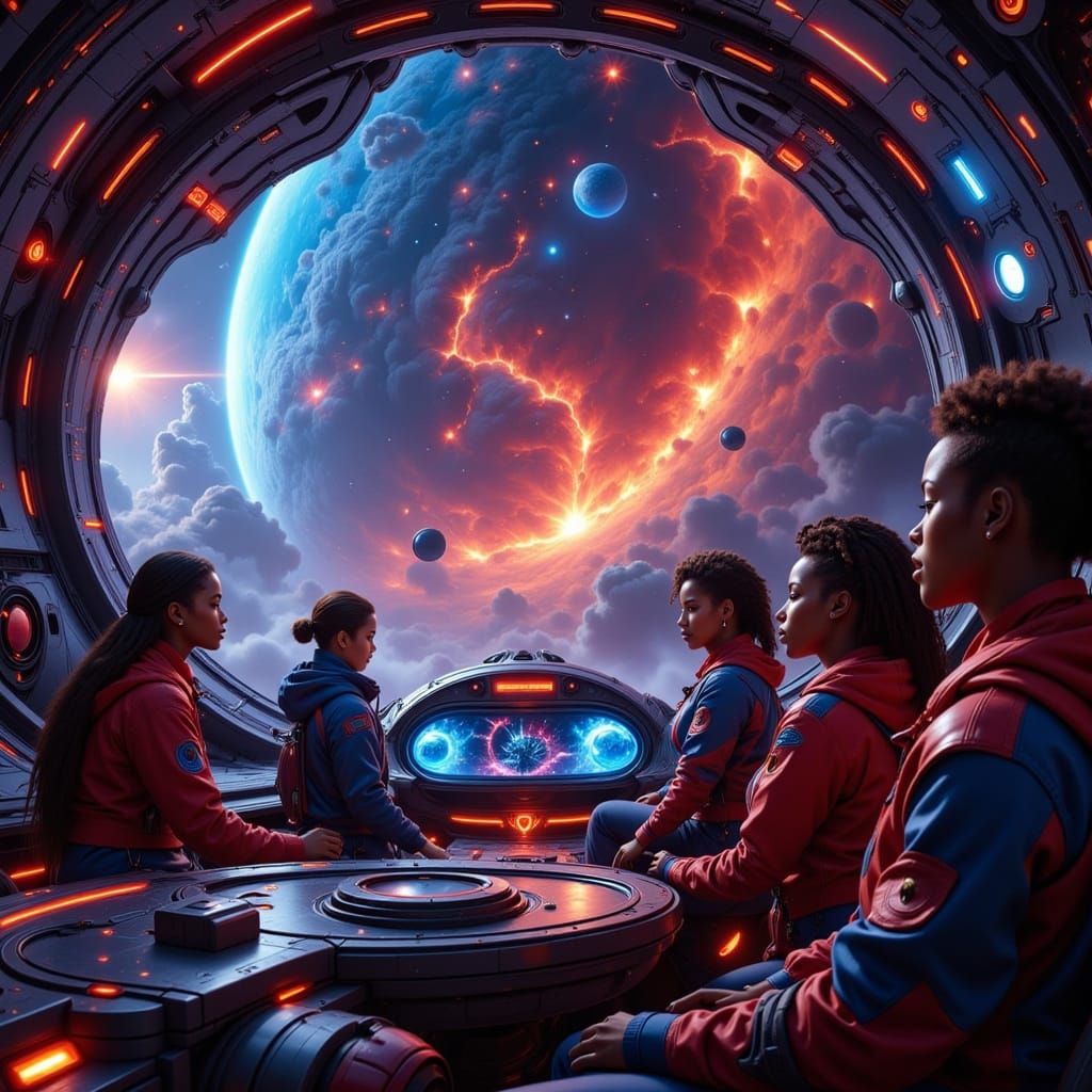 Starship Explorers Charting a Nebula in Deep Space