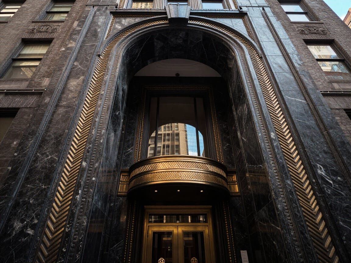 Monumental Art Deco Archway with Brass Chevrons