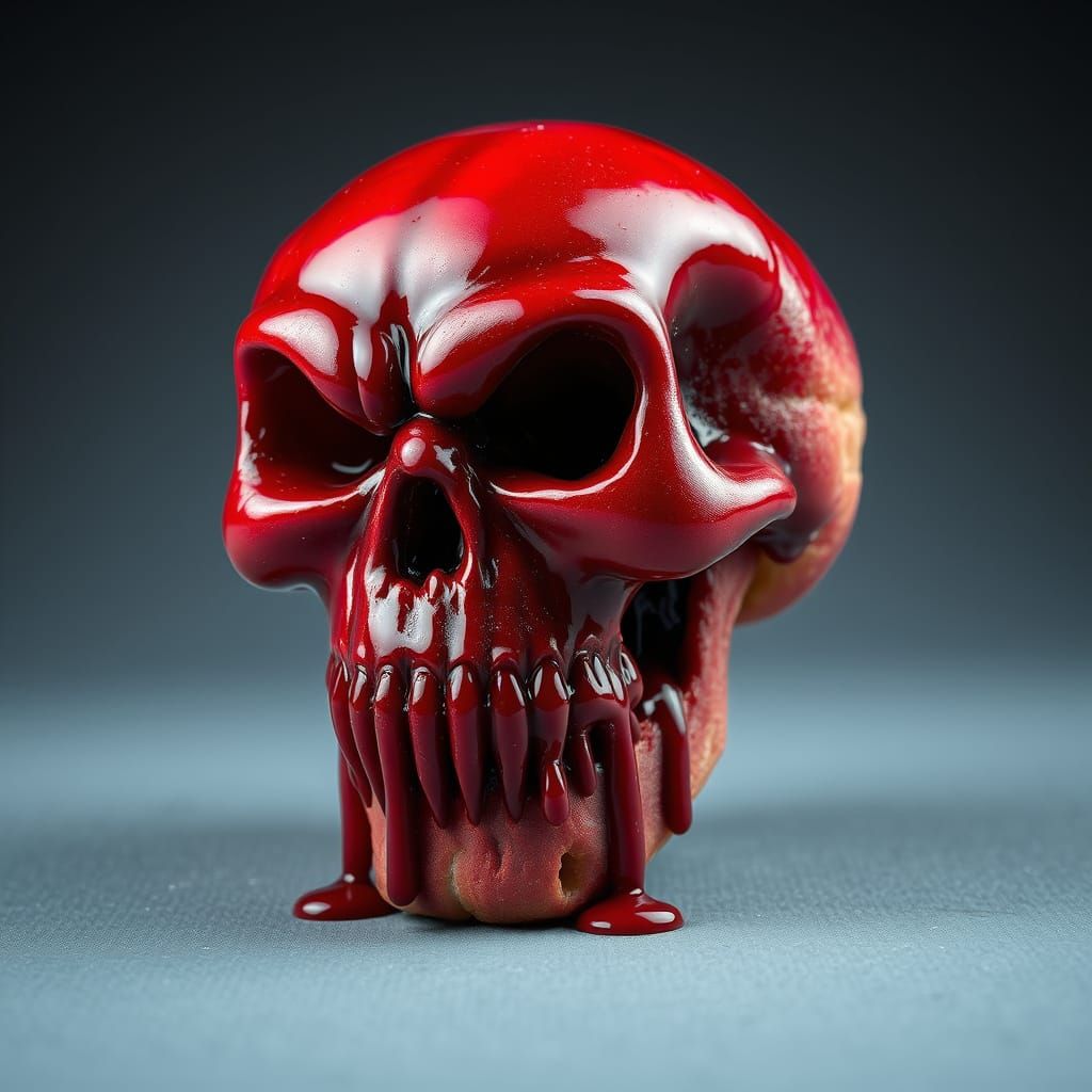 Menacing Blood-Red Donut Skull with Dripping Crimson Glaze