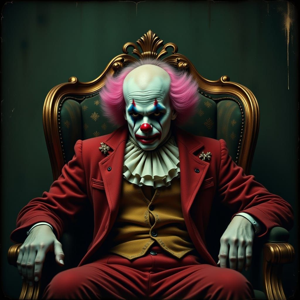 Sinister Clown Portrait in Aristocratic Costume