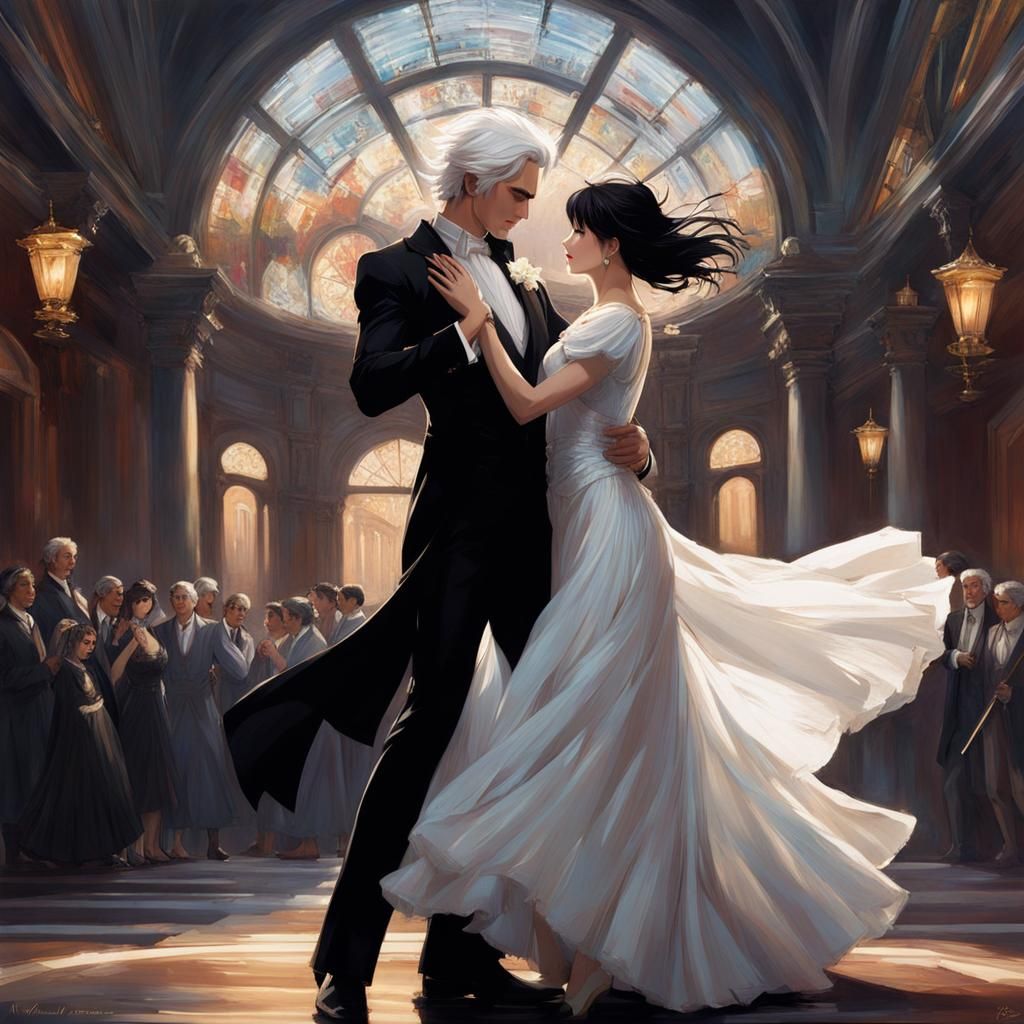 Elegant Dancers in Anime Style with Chiaroscuro
