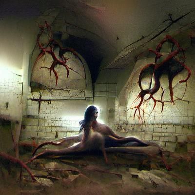 Sinister Abandoned Hospital Scene with Nude Figure