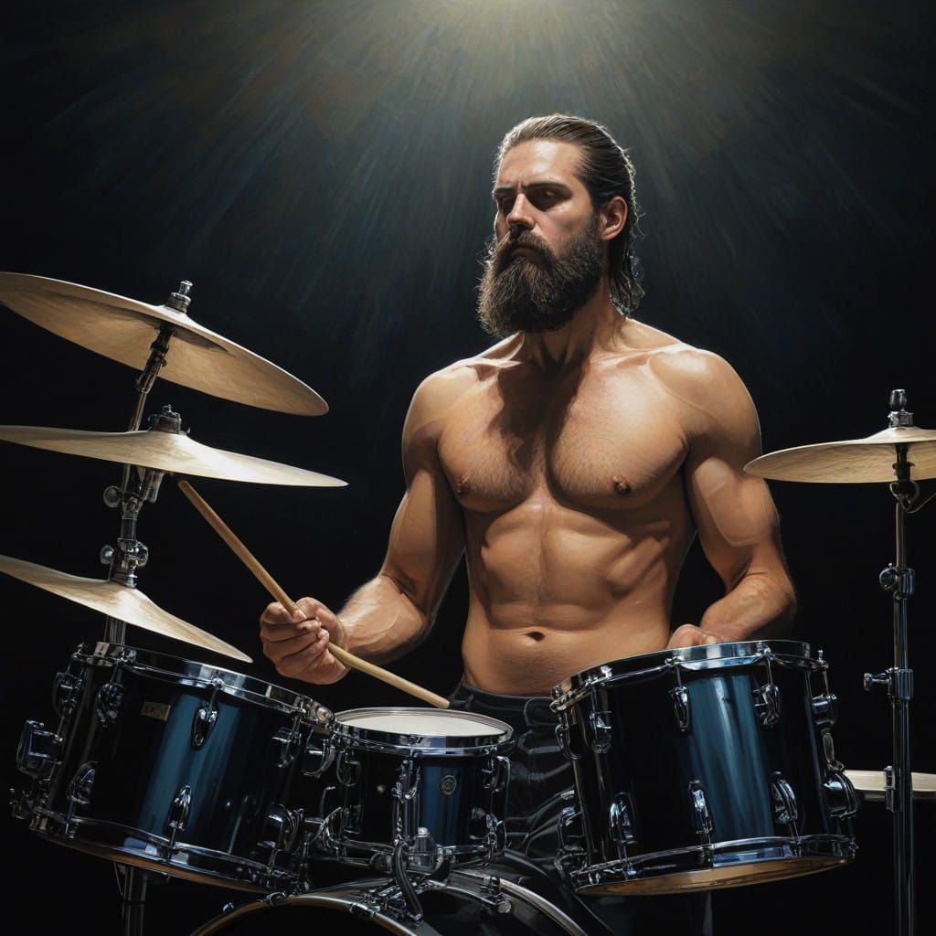 Surreal Drummer in Dramatic Oil Painting