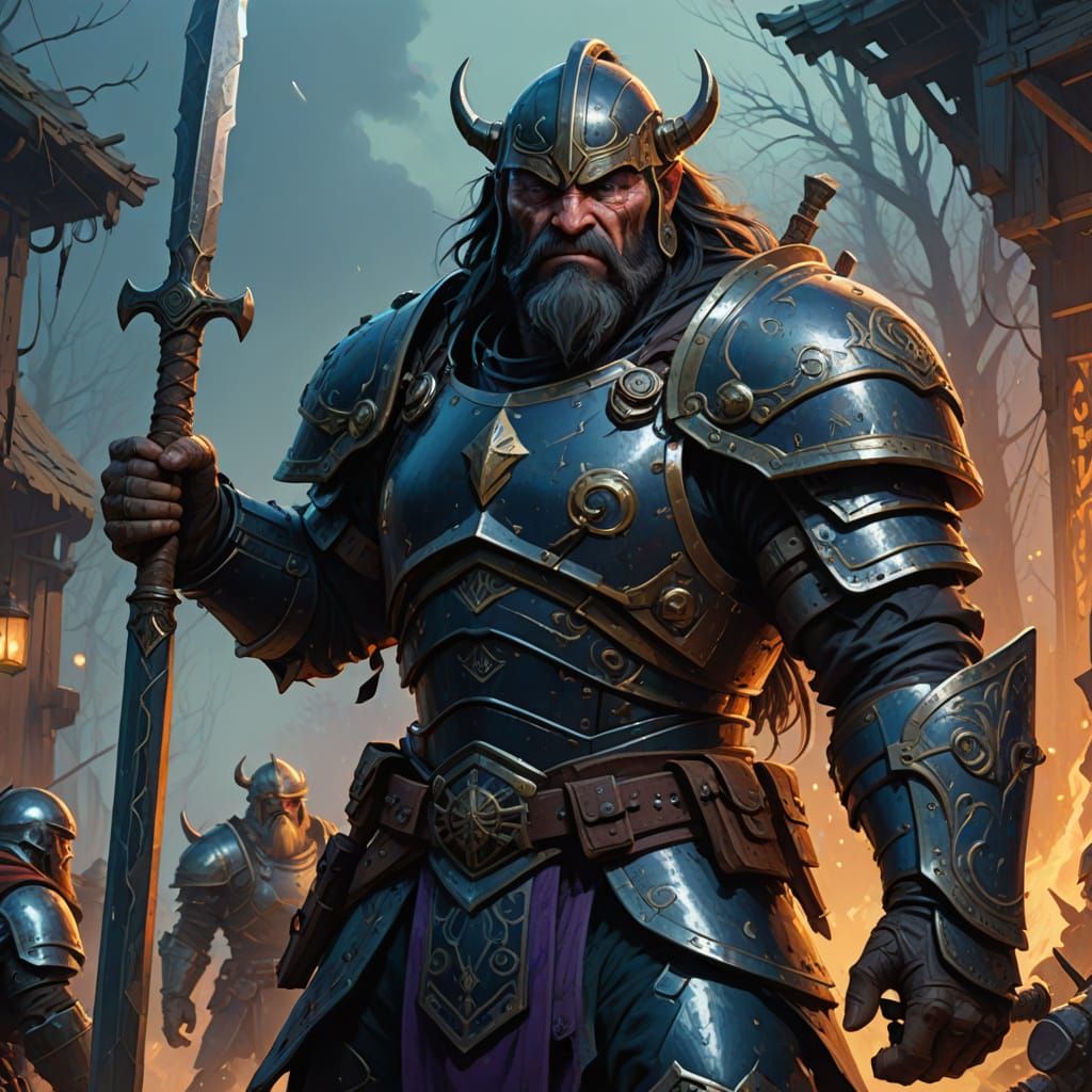 Fantasy Dwarf in Full Armor, Wielding a Mighty Battle Ax