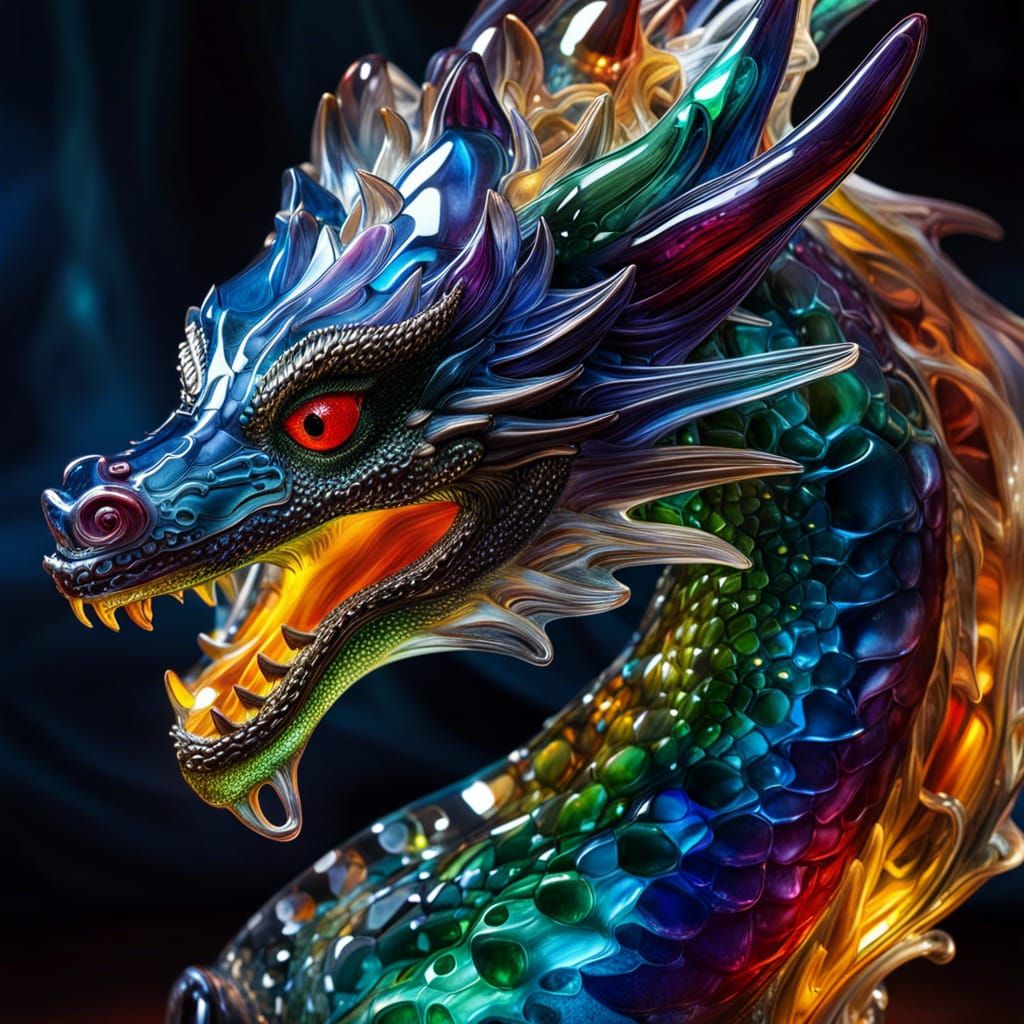 Semitransparent Glass Dragon in Hyperrealistic Style