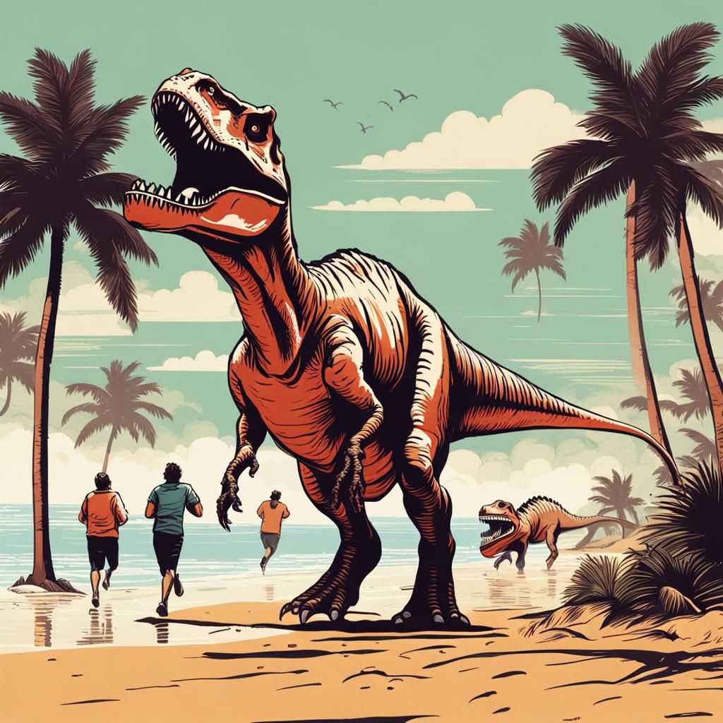 Tyrannosaurus Rex on a Tropical Beach