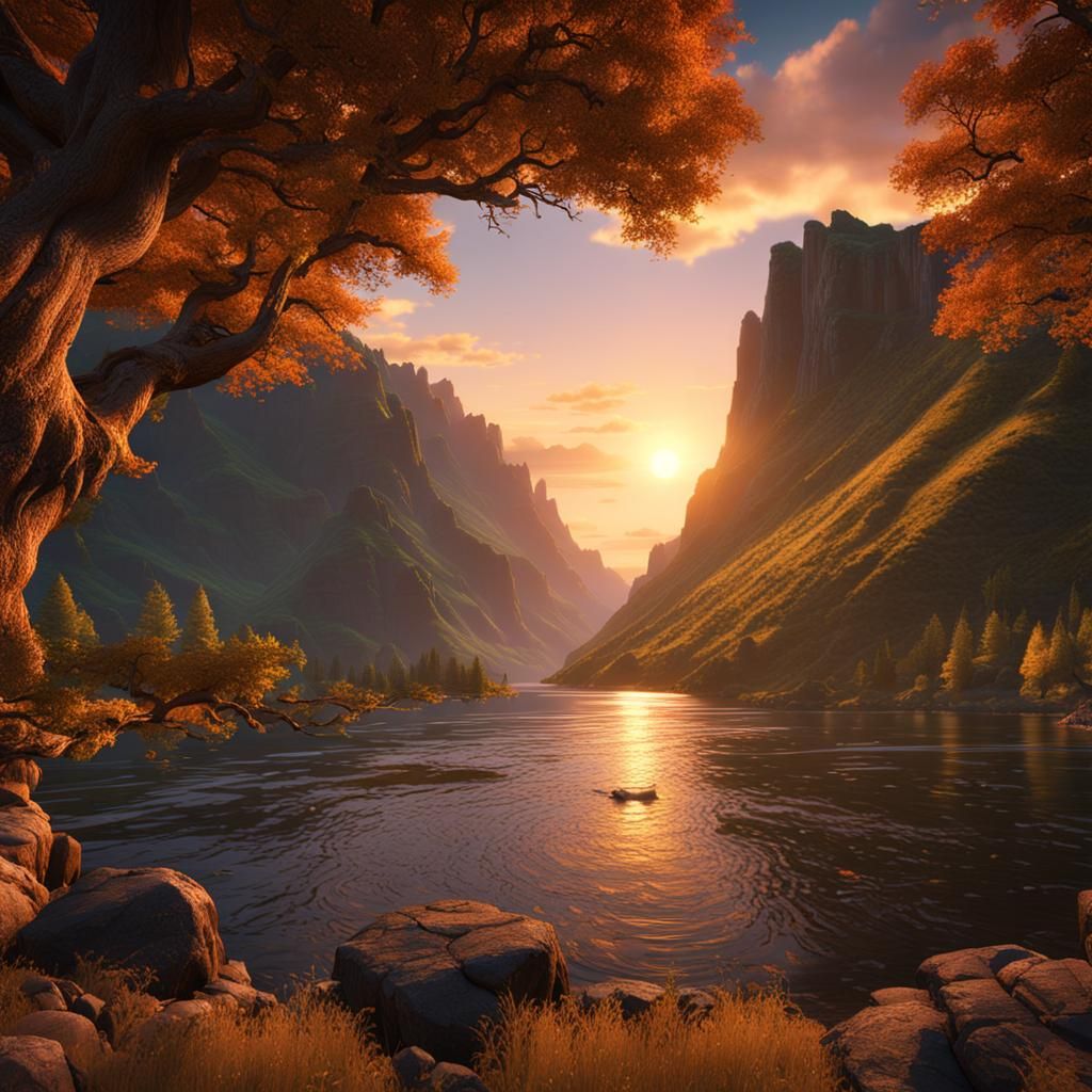 Columbia River Gorge Sunset: Ultra Realistic 8K Render
