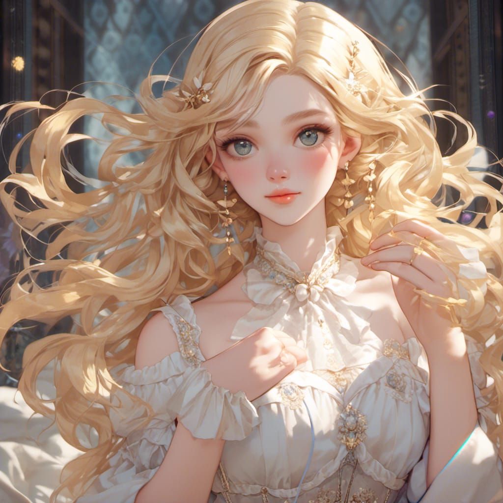 Beautiful Blonde with Flowing Hair and Cloth