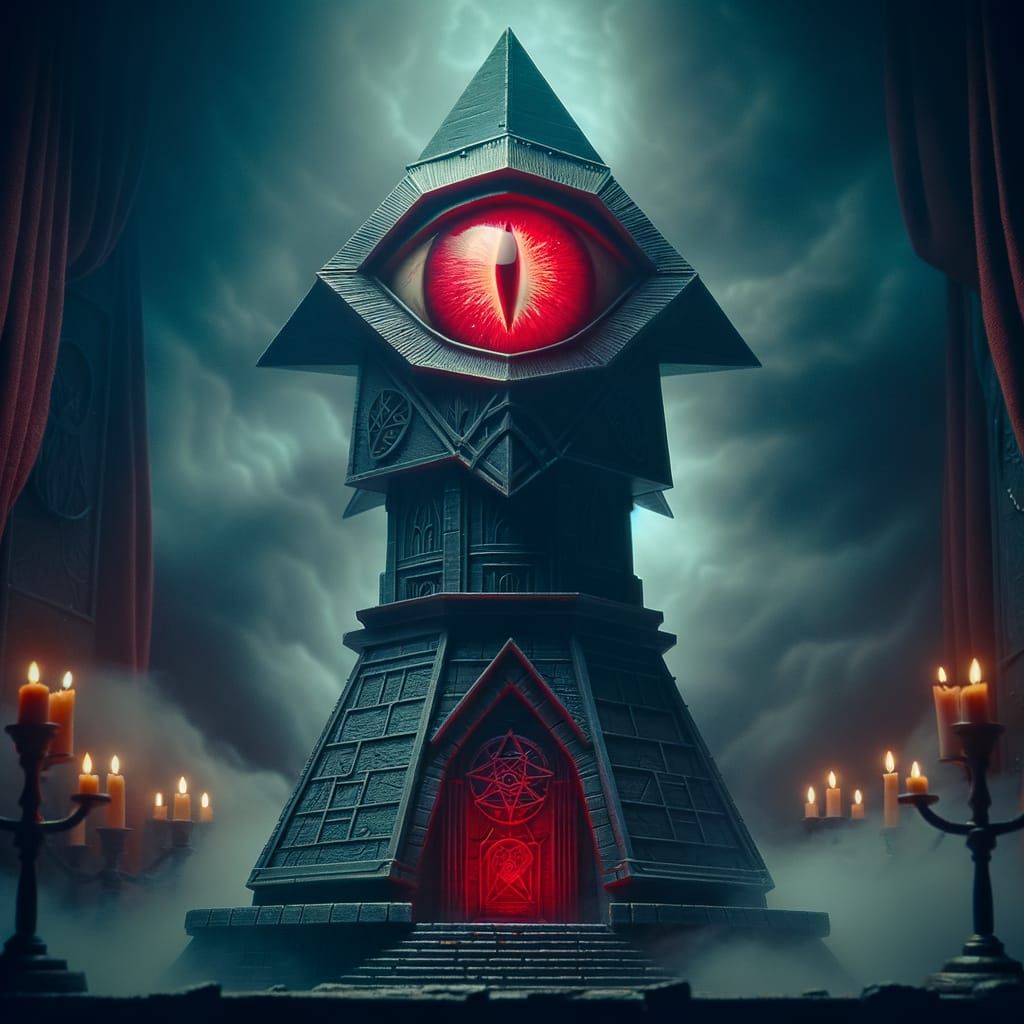 Evil Magic Tower with Glowing Eye, 1970s Fantasy Art