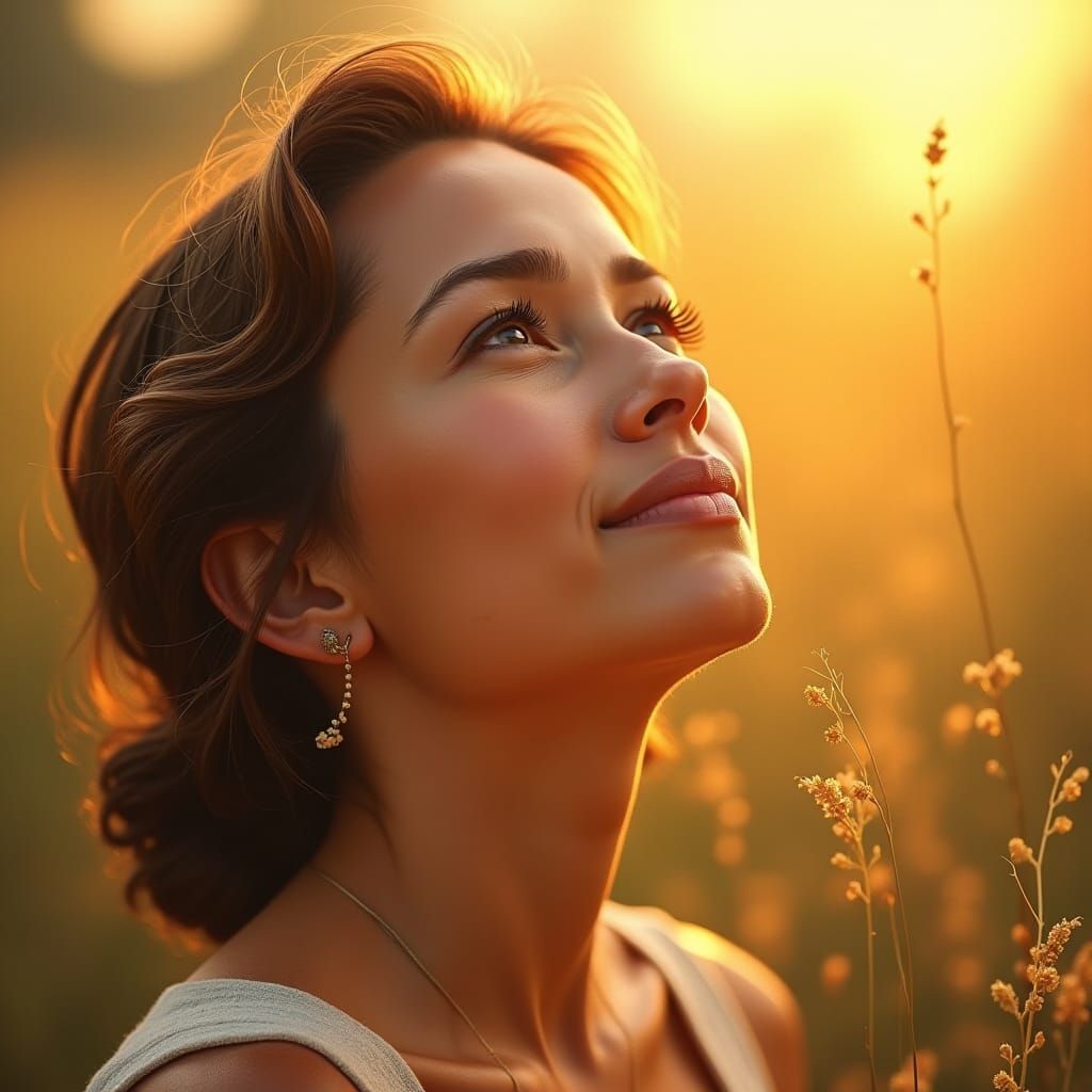 Sun-Kissed Woman's Face in Impressionistic Style
