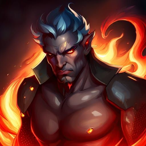 Onyx Demon Portrait with Horns and Fire