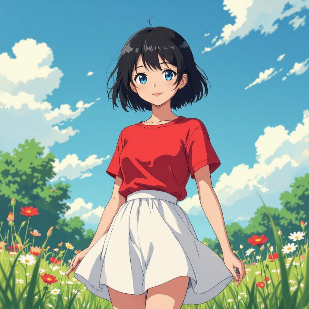 Anime Girl with Black Hair and Blue Eyes