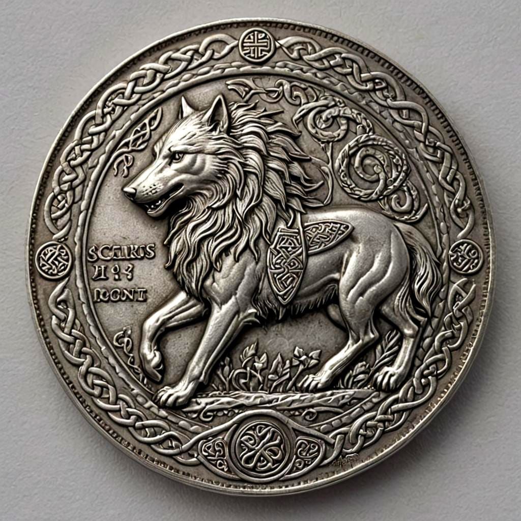 Celtic Warrior and Wolf on Silver Coin