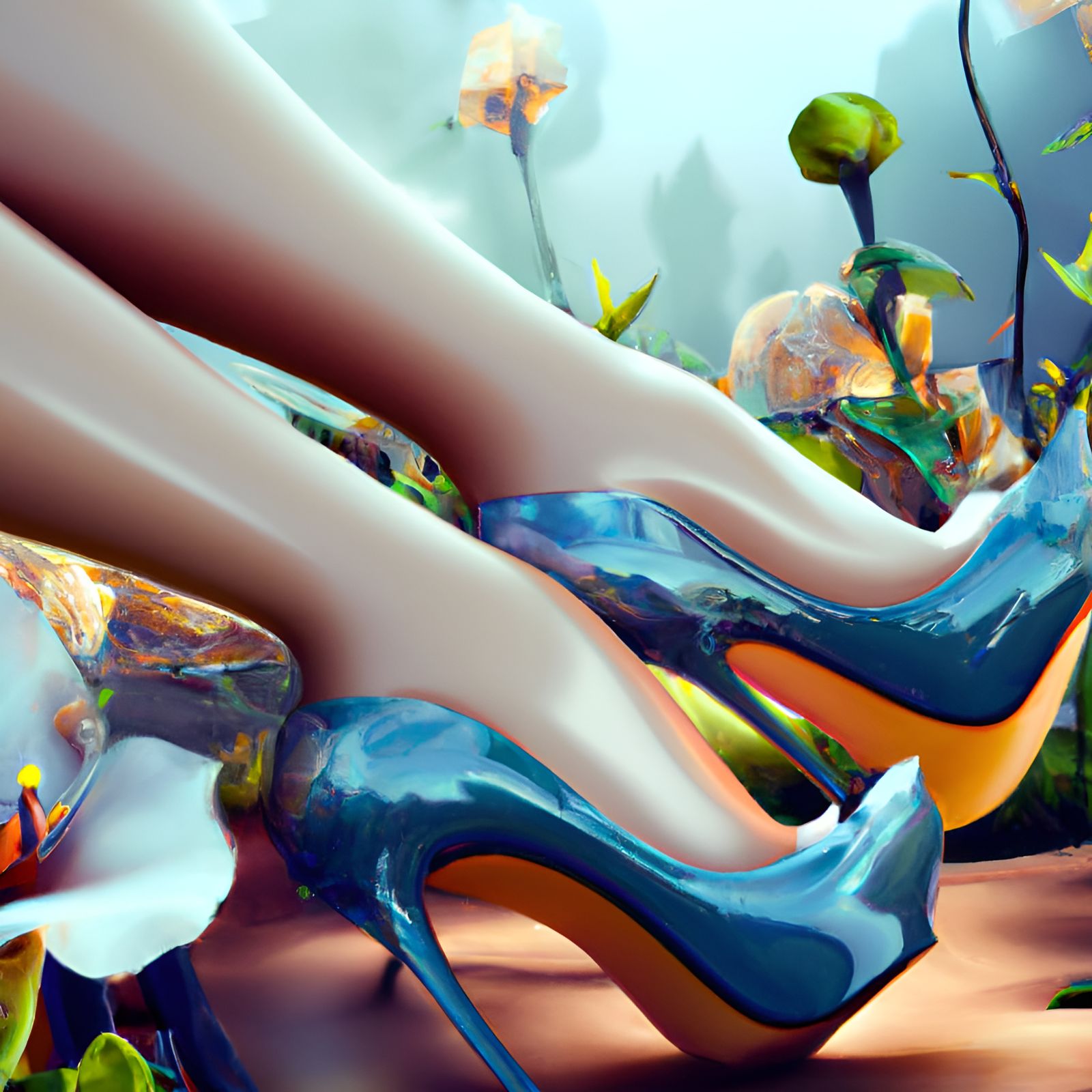 Detailed Portrait of Legs and Glassy High Heels