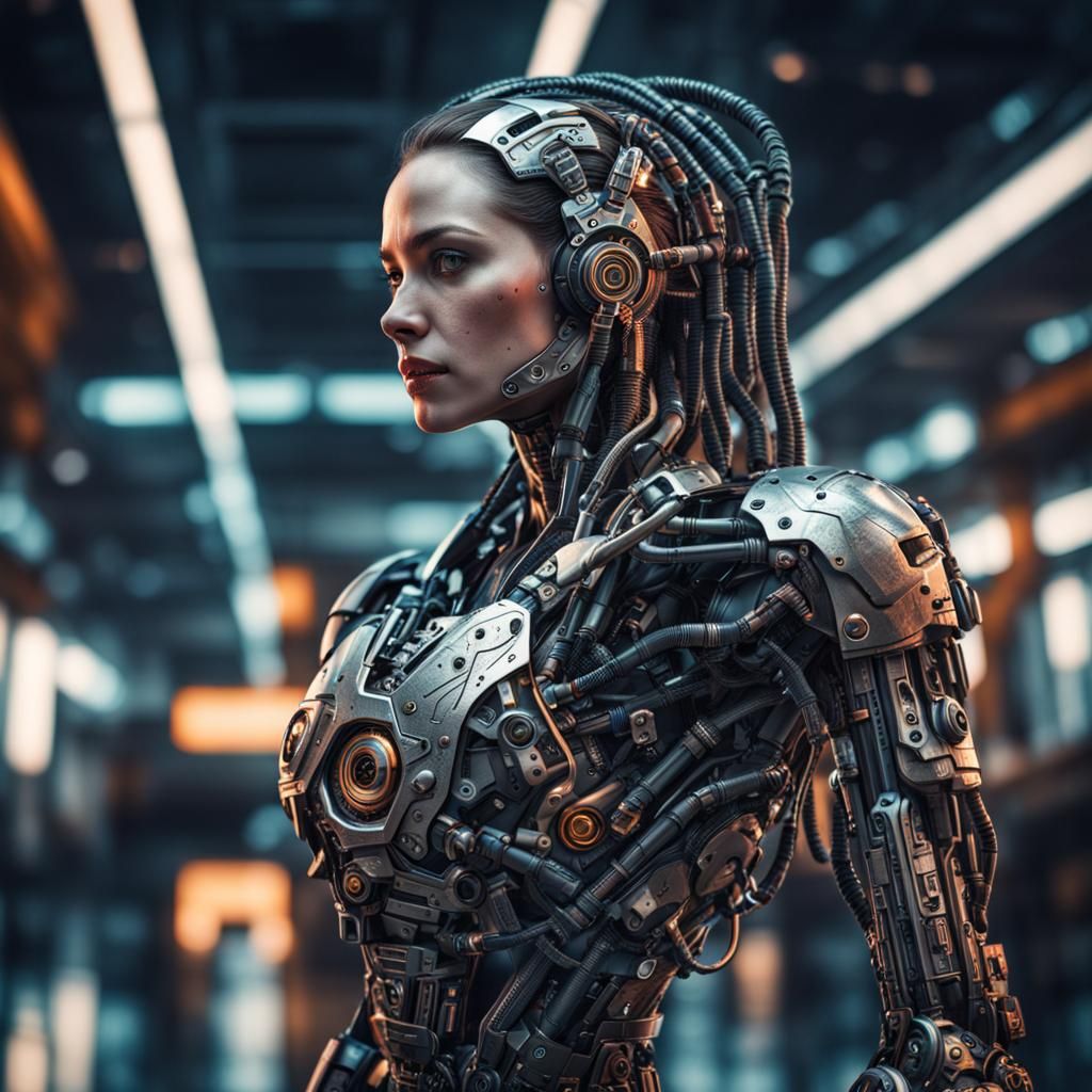 Hyperrealistic Female Cyborg with Intricate Details