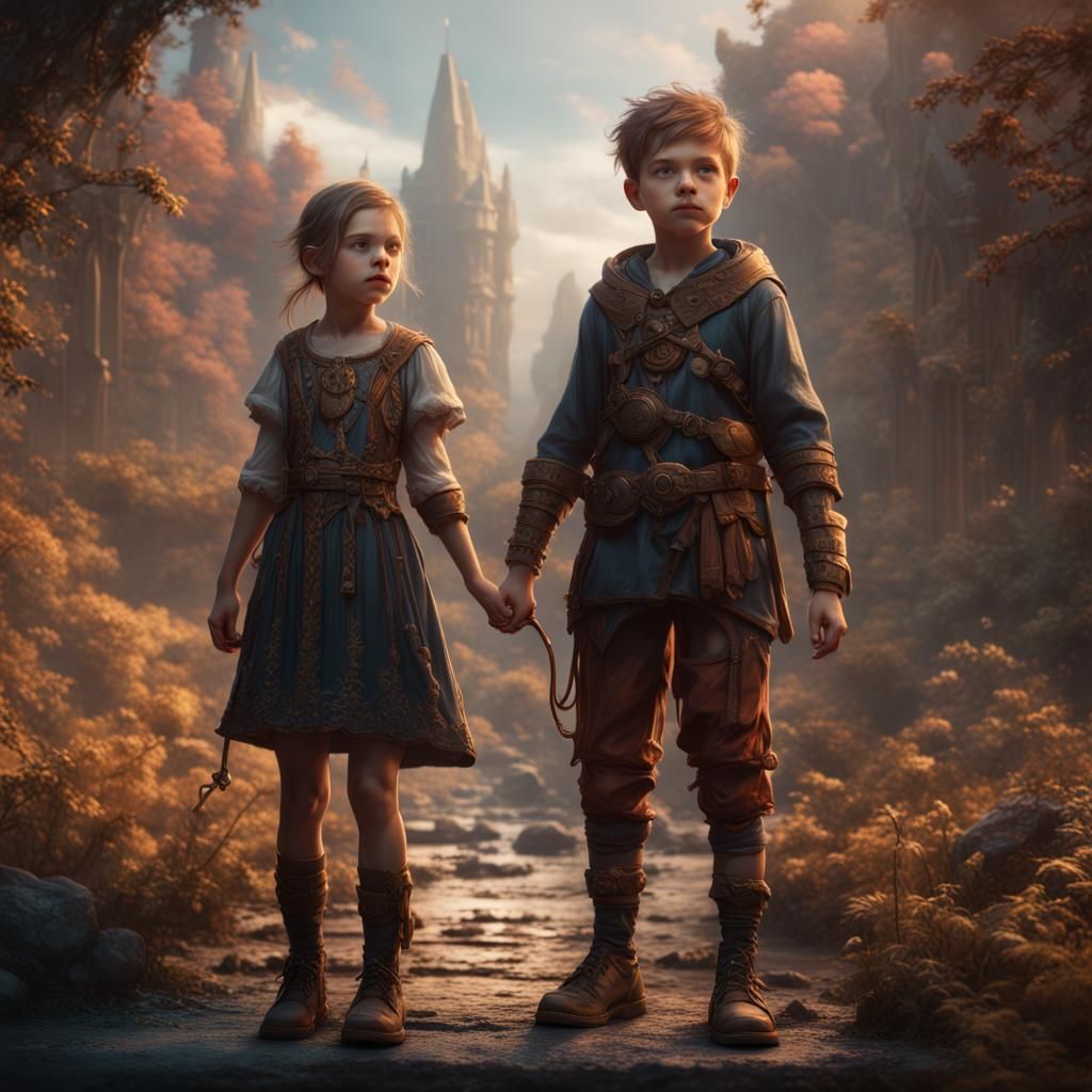 Fantastical Boy and Girl in Detailed Matte Painting
