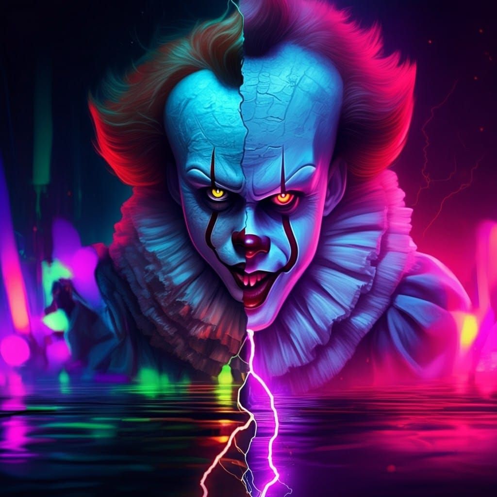 Pennywise in a Surreal Neon Vortex