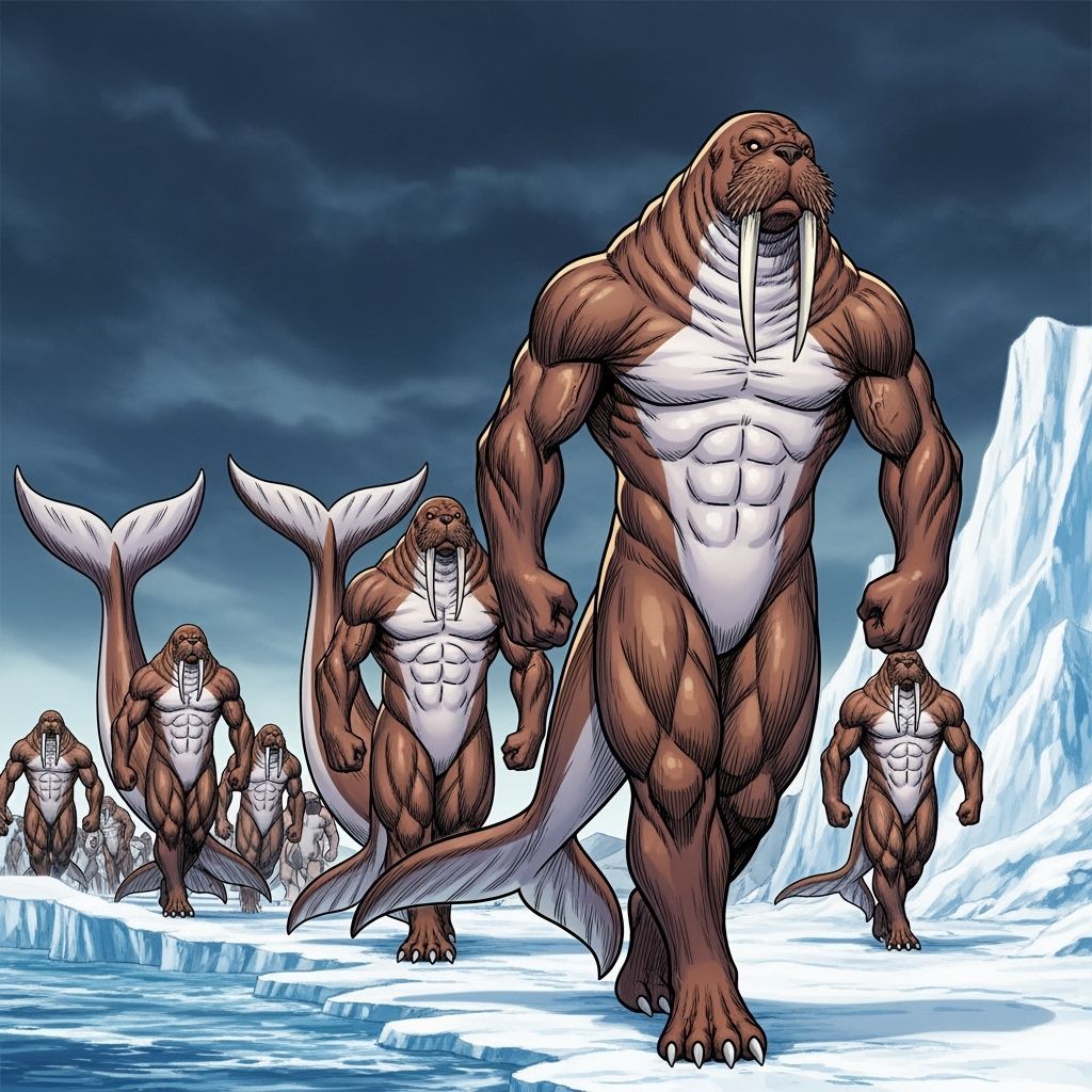 Epic Cel-Shaded Manga Art: Towering Dewsealians on Icy Shore