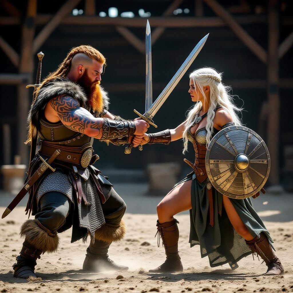 Viking Warrior Spars with Ethereal Shield Maiden