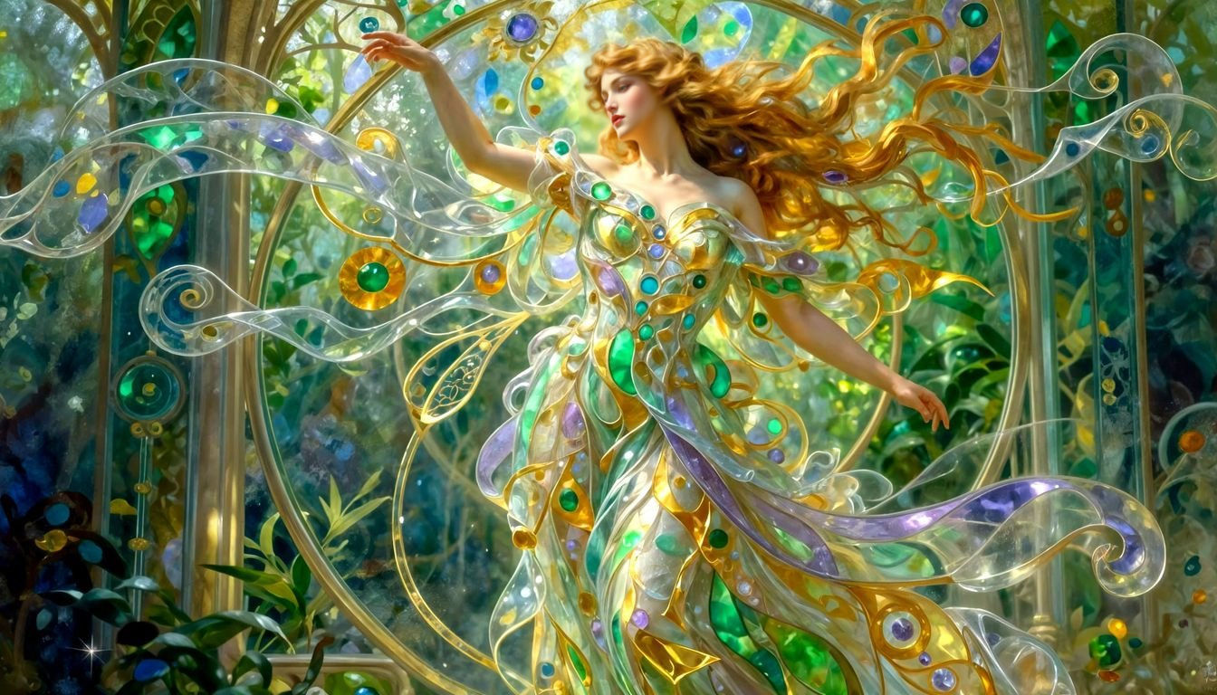 Art Nouveau Goddess of Spring in Glass Dress
