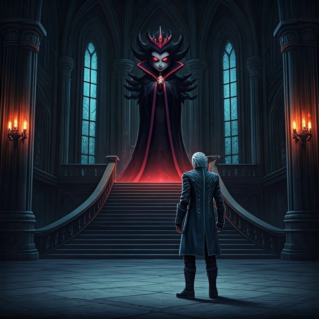Vergil Sparda Confronts the Shadow Queen in Ancient Palace