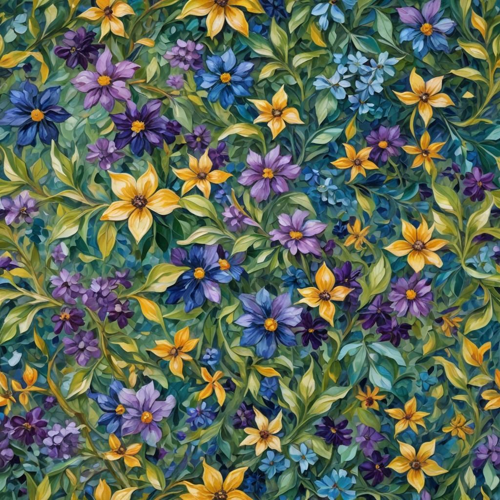 Floral Wallpaper in Neo-Impressionist Impasto Style