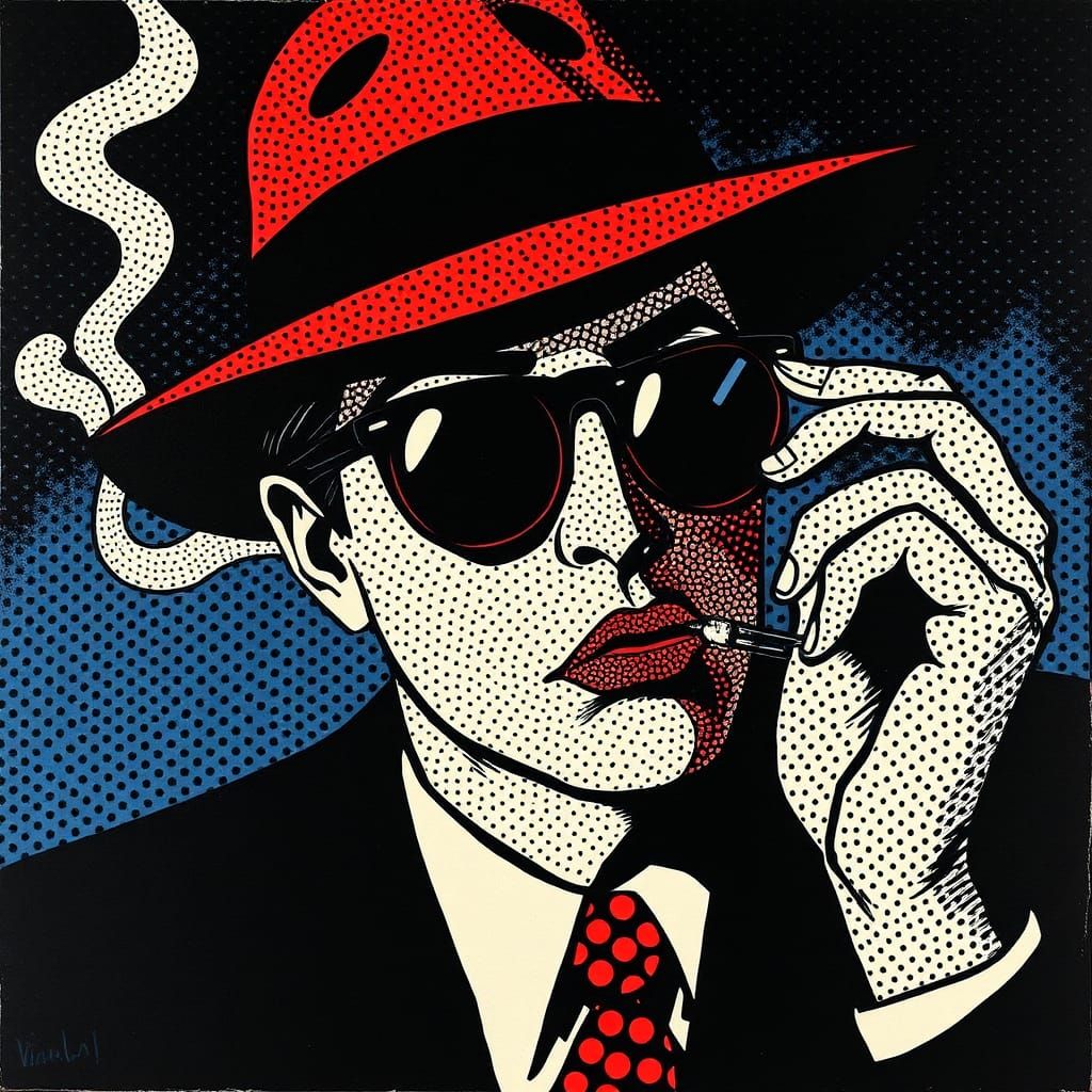 Spy Smoking: Pointillism in Chiaroscuro Style
