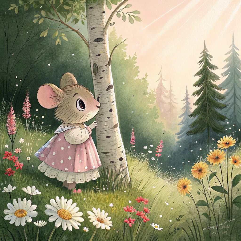 Shy Mouse in Forest, Pixar-Ghibli Style