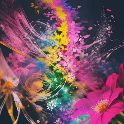 Abstract Split Screen: TV and Flowers in Pastel Colors