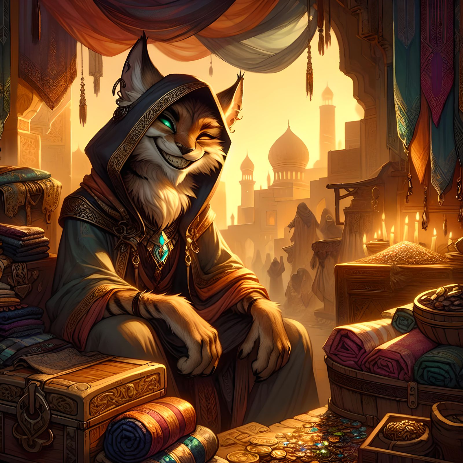 Lynx Merchant in Arabic City: RPG Concept Art