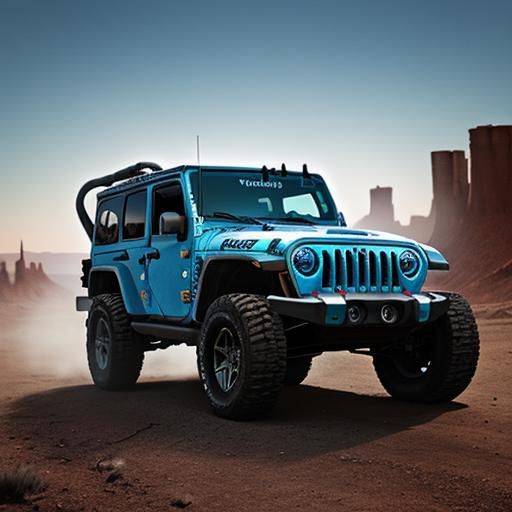 Red white blue Post apocalyptic wonderland jeep southwest off road