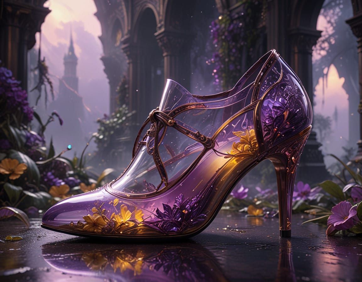 Detailed, exquisite stiletto high-heeled shoes crafted from glossy, transparent PVC, flaunting vibrant, bold red hues wi...