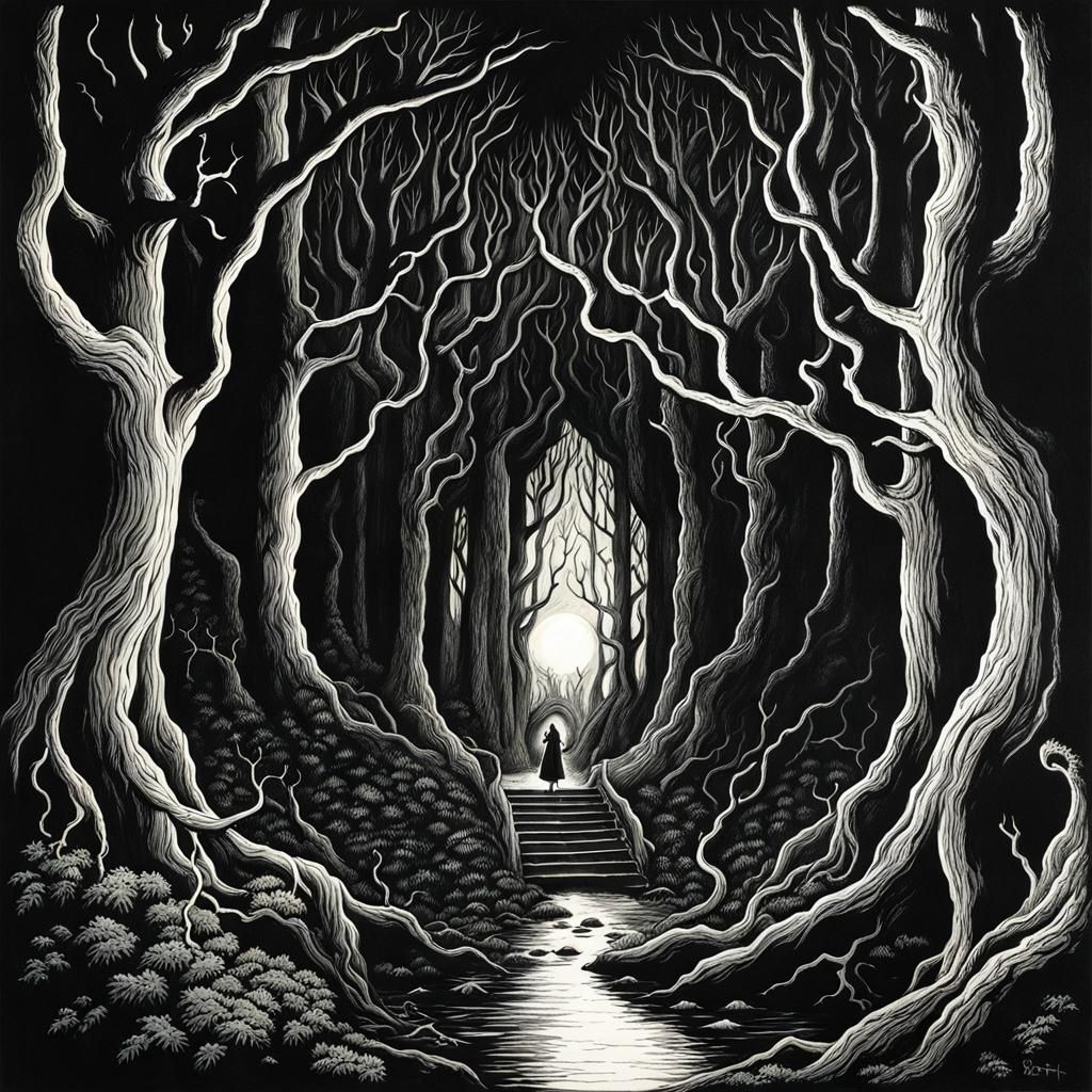 Eldritch Forest Drawing in Horror Style