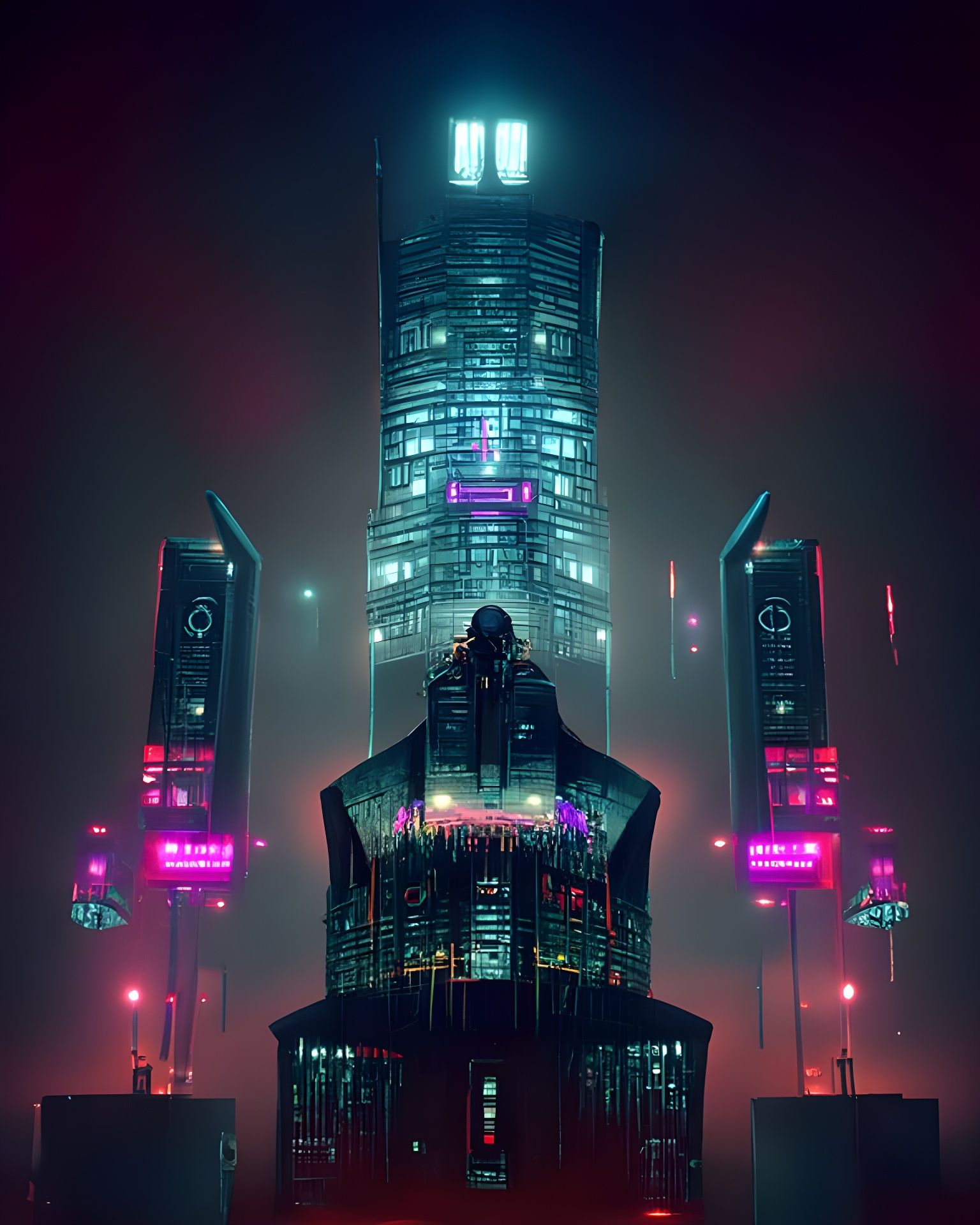 Dark Cyberpunk Executive Tower in Brutalist Style