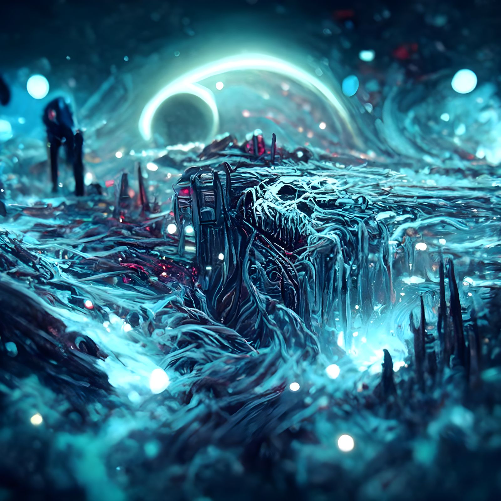 Sinister Cosmic Crystal Landscape in Expressionist Style