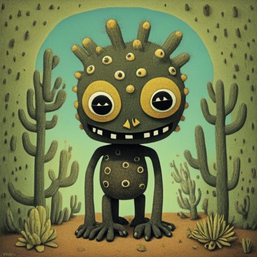 Cactus People and Dubuffet Dolls in Naive Art Style