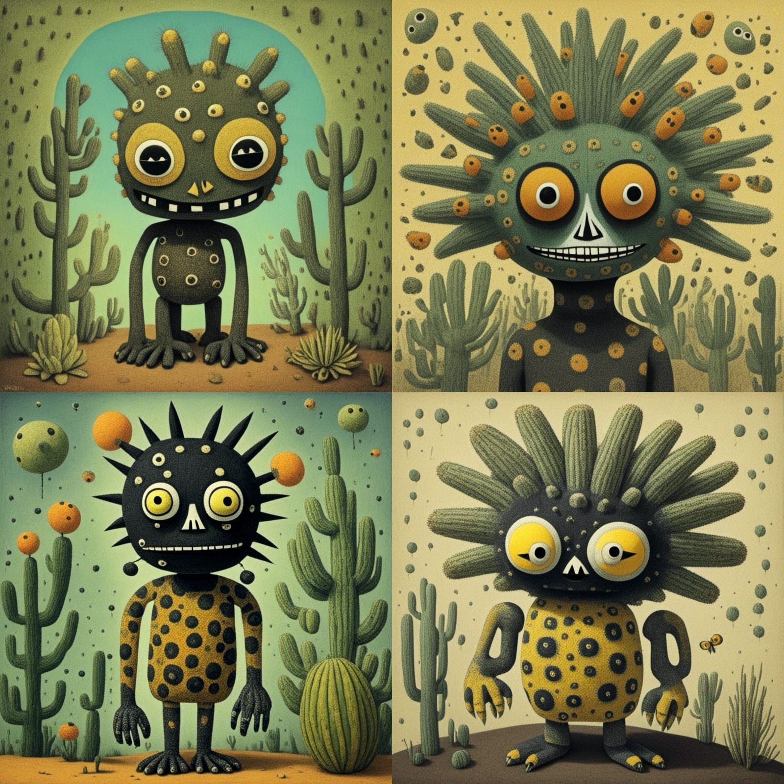 Abstract Cactus People and Dolls Art