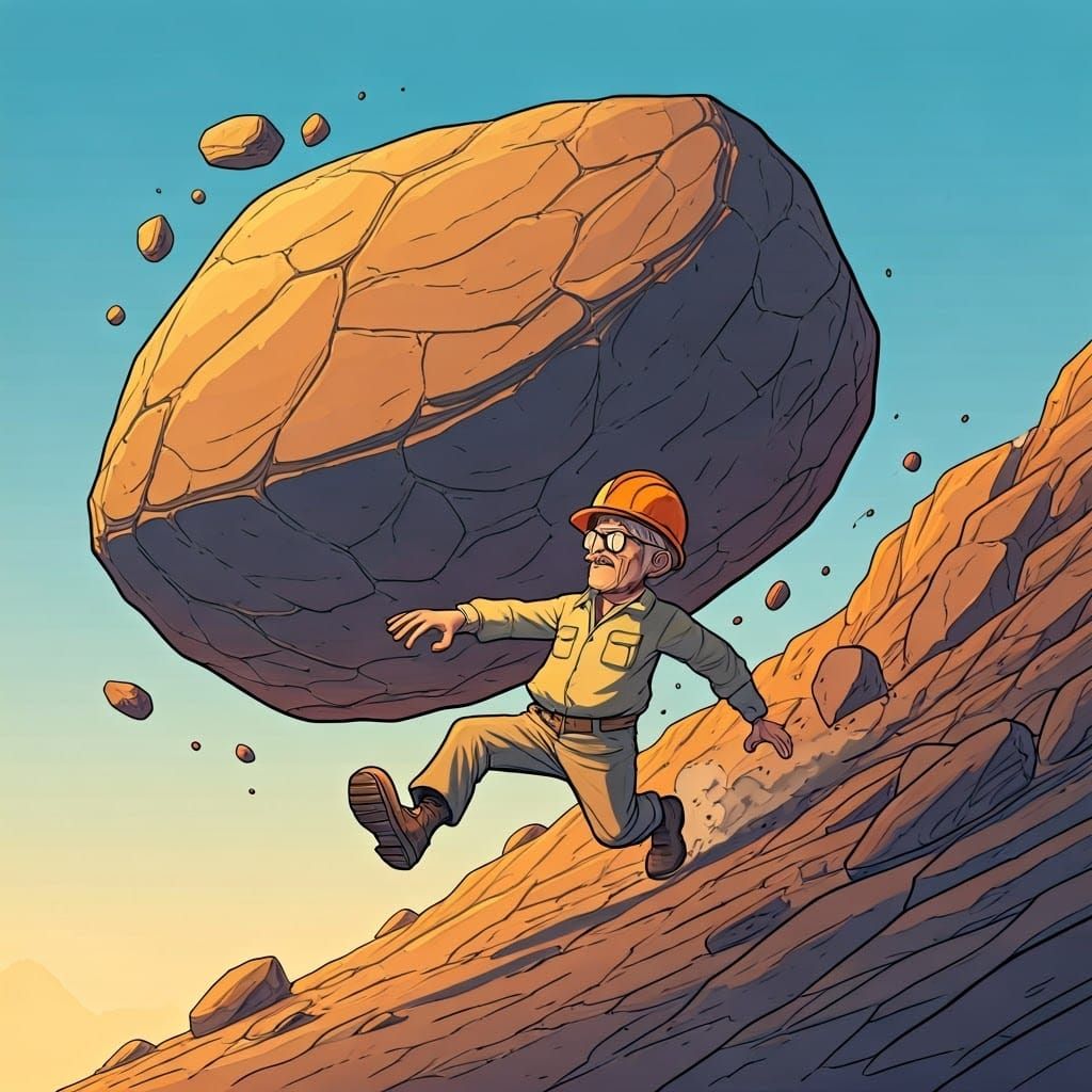 Wild Geologist Sprints from Tumbling Boulder