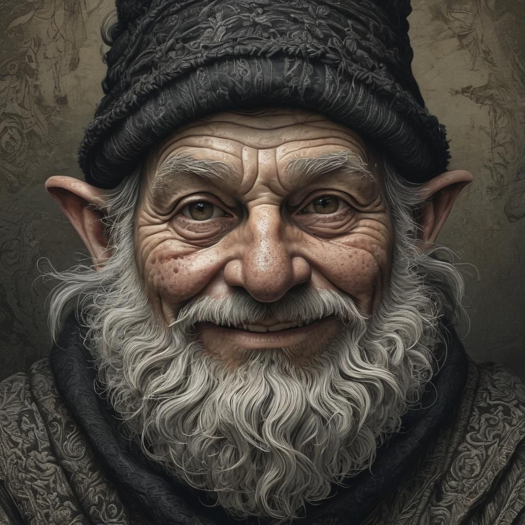 Gnome Cleric Portrait in Baroque Etching Style