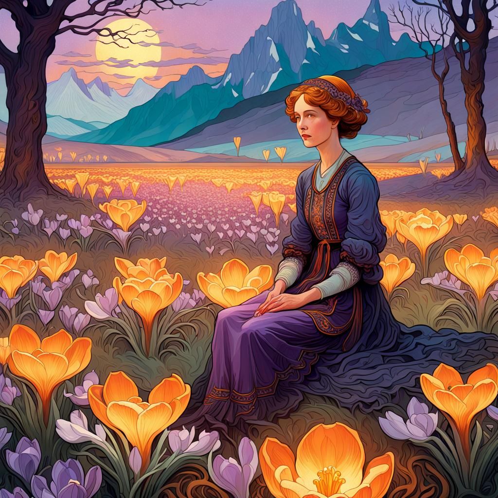 Crocus Field Art Nouveau Crochet Scene