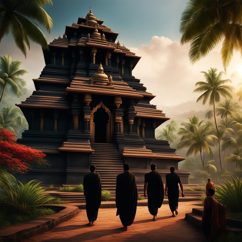 Kerala Men in Black Dress Visit Temple